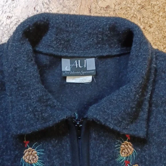Vintage Art Unlimited Sportswear Women's Black Fleece Embroidered Jacket XL - Picture 2 of 8
